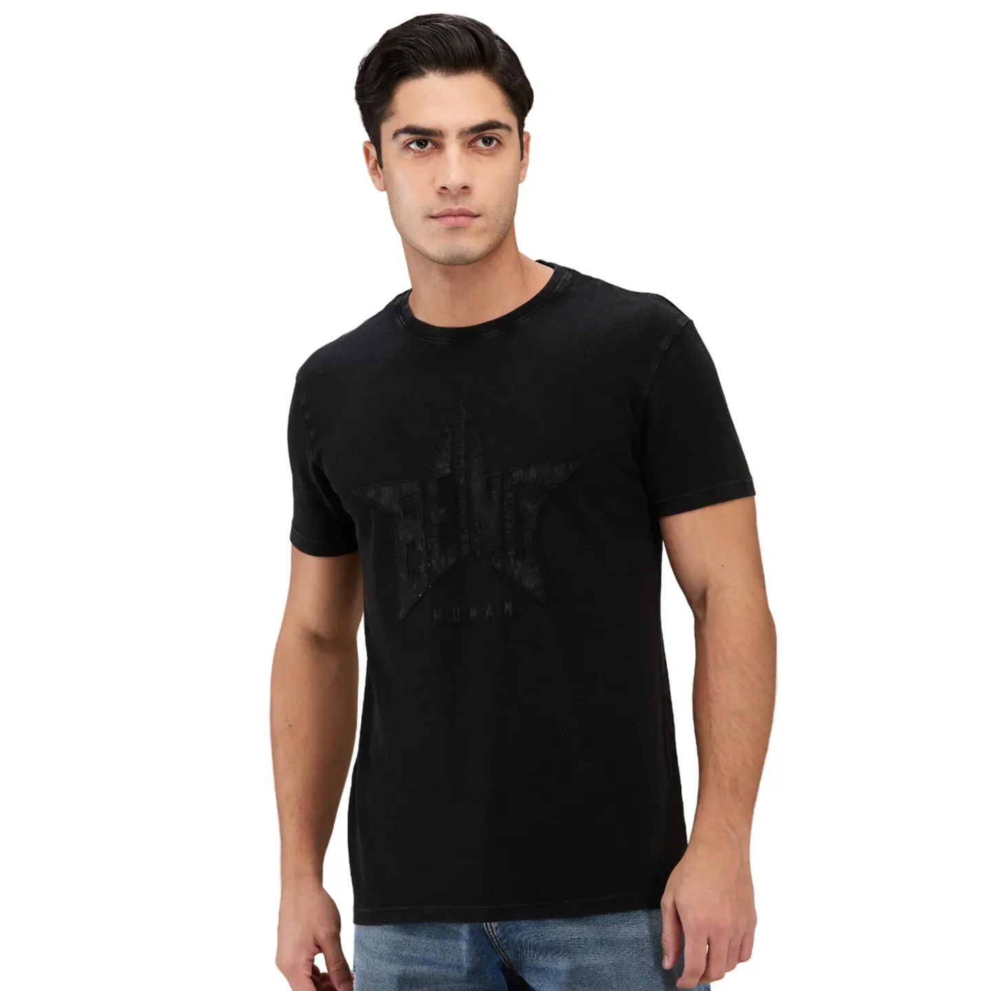 Black Easy Fit Round Neck Men's T-Shirt by Being Human Clothing