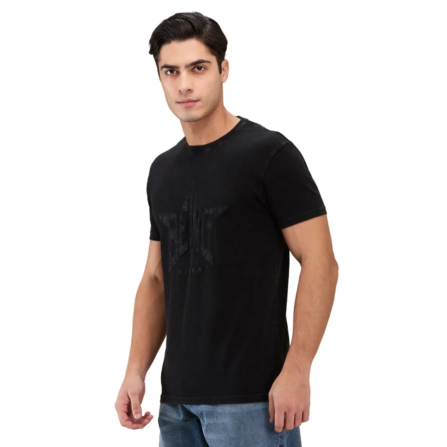Black Easy Fit Round Neck Men's T-Shirt by Being Human Clothing - Image 4
