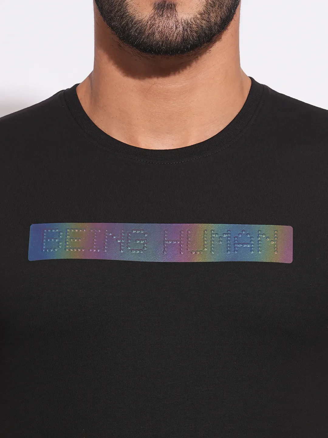 Black Slim Fit Round Neck Men's T-Shirt by Being Human Clothing - Image 5