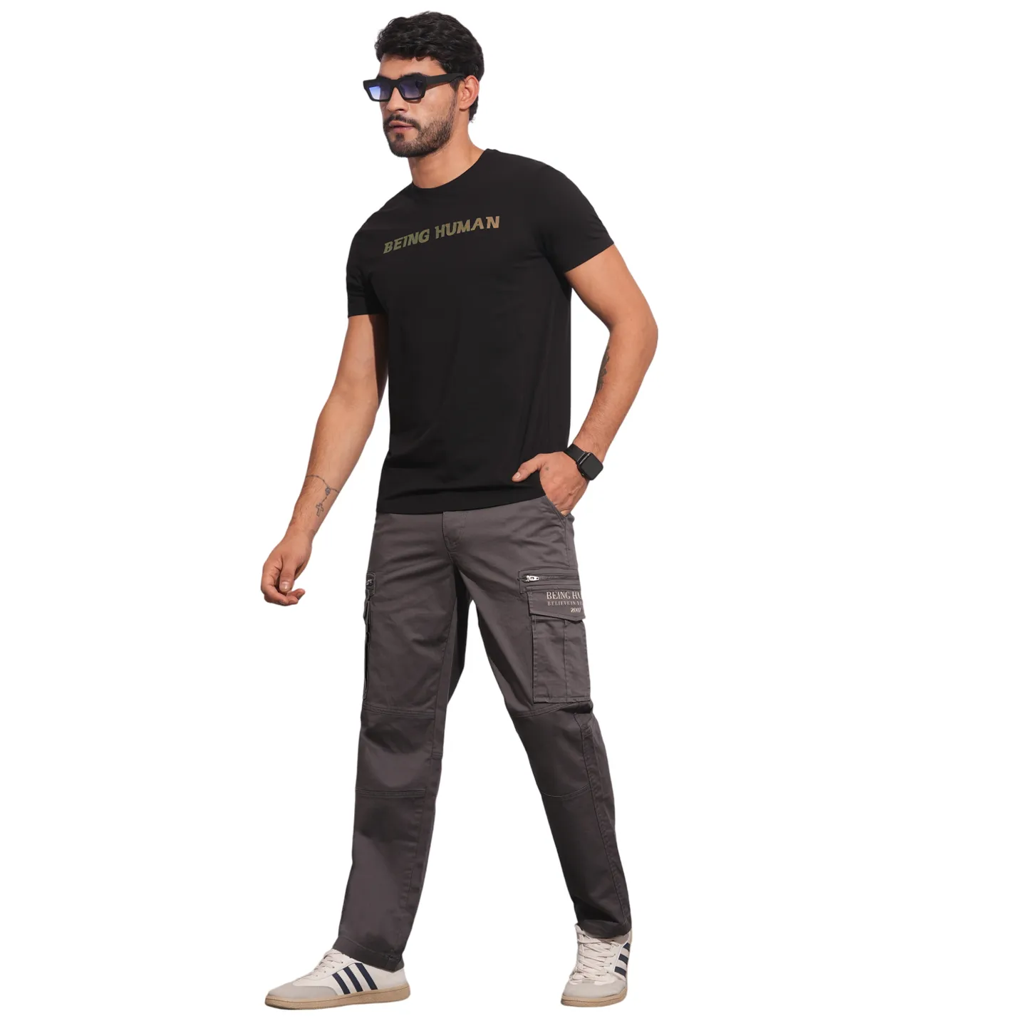 Black Slim Fit Round Neck Men's T-Shirt by Being Human Clothing - Image 4