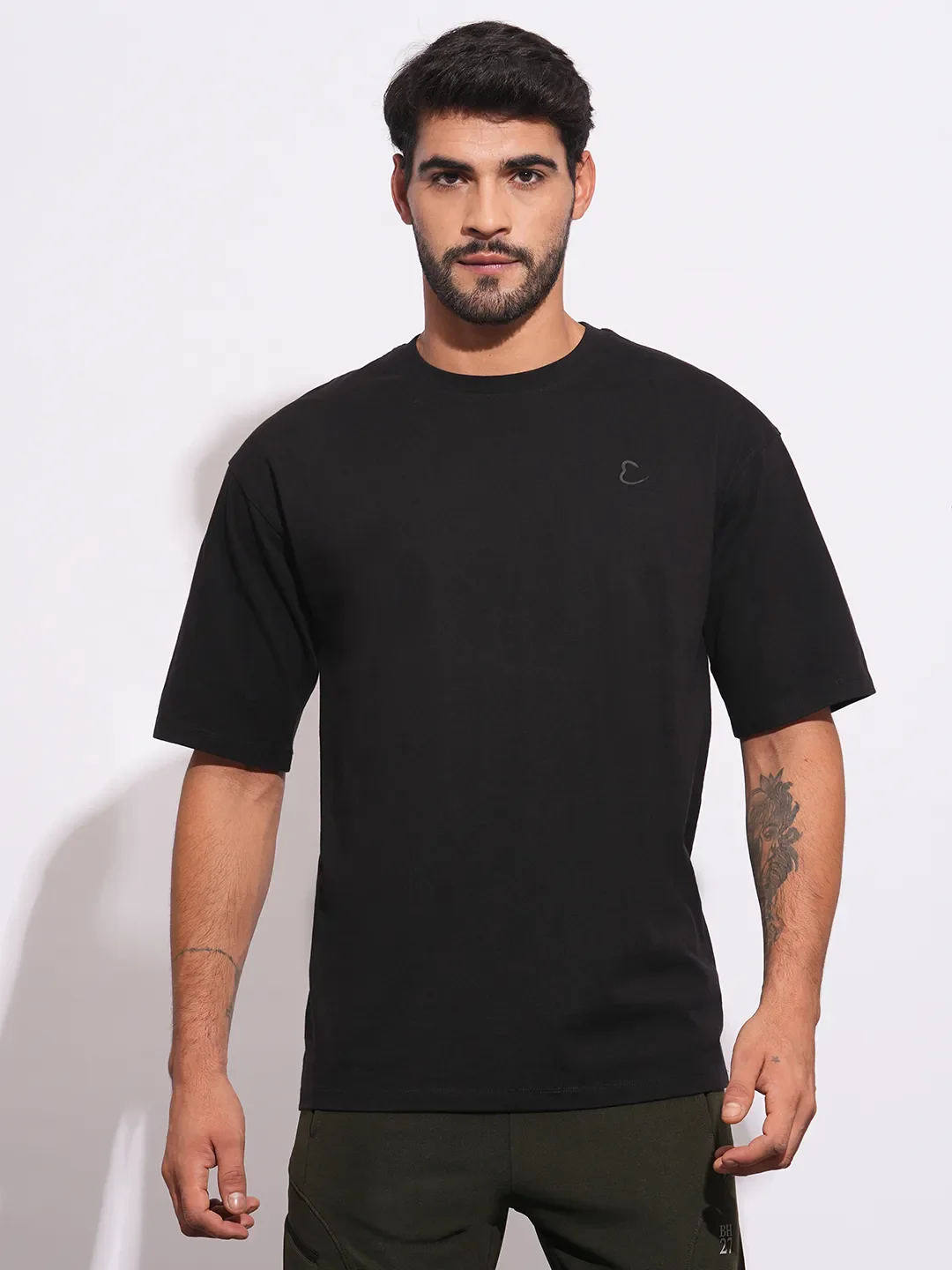 Black Easy Fit Round Neck Men's T-Shirt by Being Human Clothing