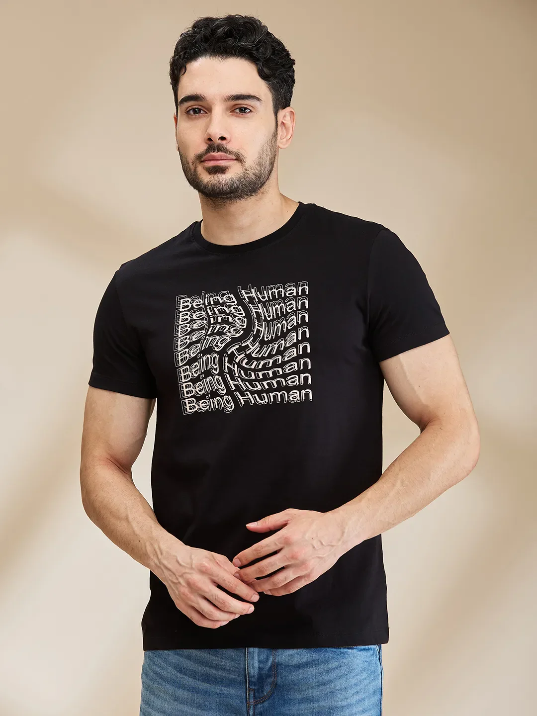 Black Regular Fit Men's Short Sleeves T-Shirt by Being Human Clothing