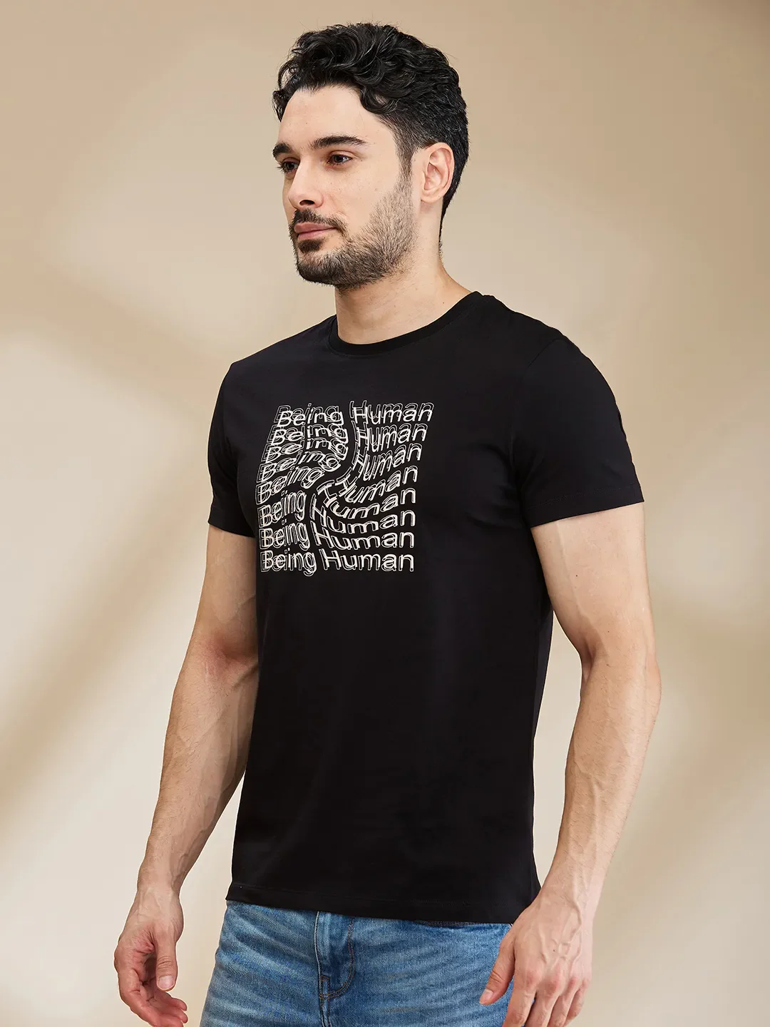 Black Regular Fit Men's Short Sleeves T-Shirt by Being Human Clothing - Image 4
