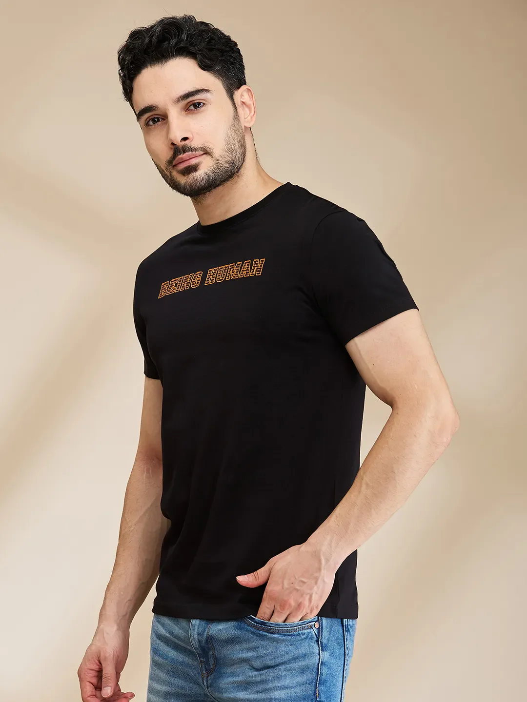 Black Regular Fit Men's Short Sleeves T-Shirt by Being Human Clothing - Image 4