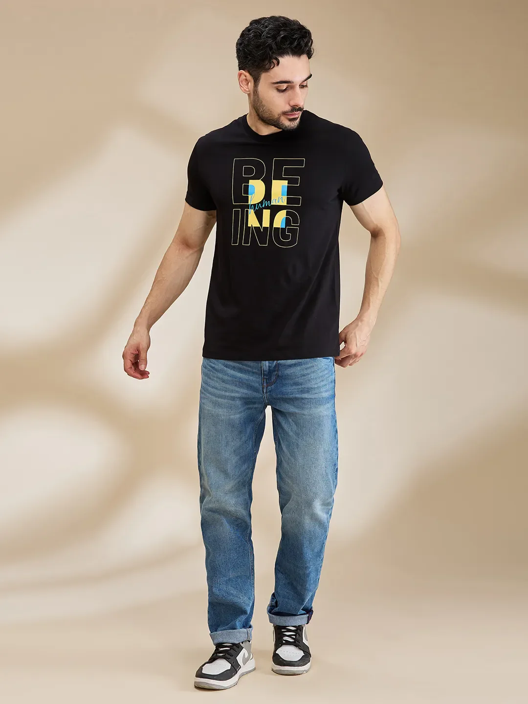 Black Regular Fit Men's Short Sleeves T-Shirt by Being Human Clothing - Image 2