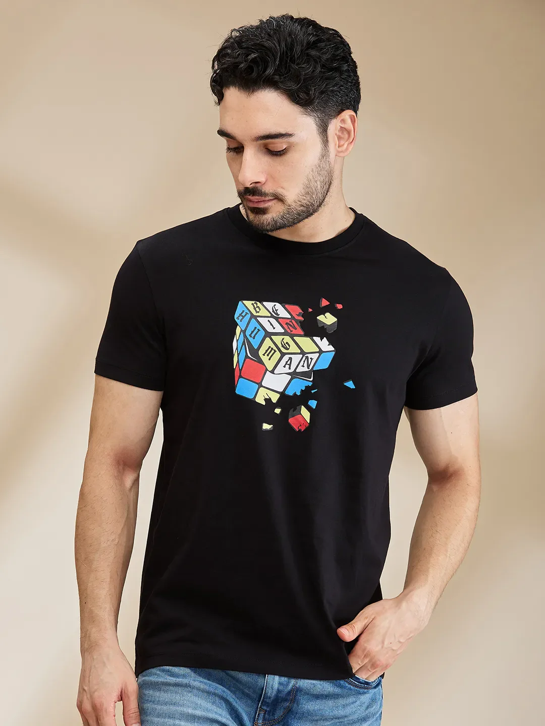 Black Regular Fit Men's Short Sleeves T-Shirt by Being Human Clothing