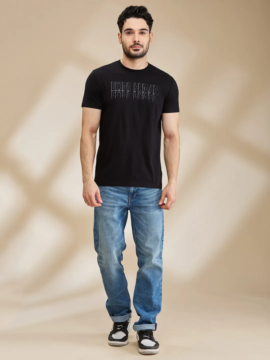 Black Regular Fit Men's Short Sleeves T-Shirt by Being Human Clothing - Image 2