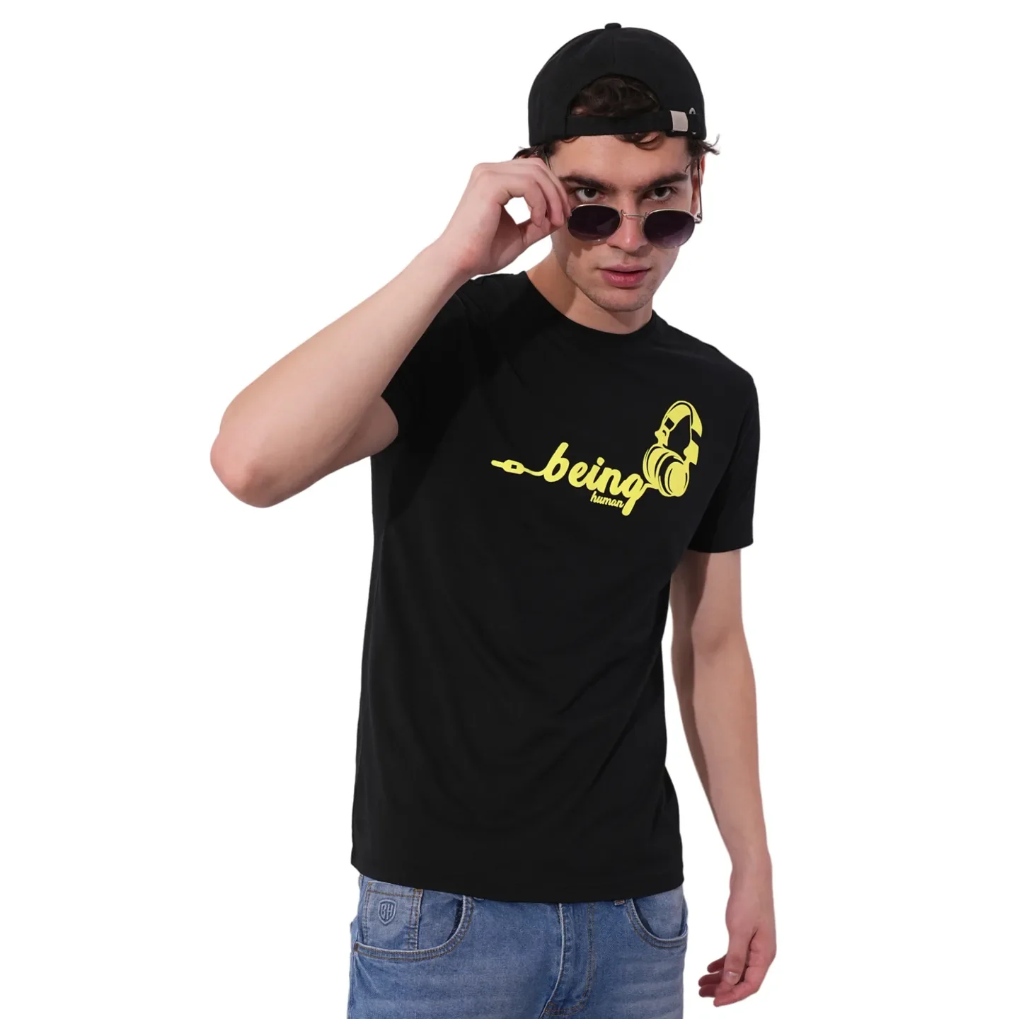Black Regular Fit Round Neck Men's T-Shirt by Being Human Clothing - Image 6