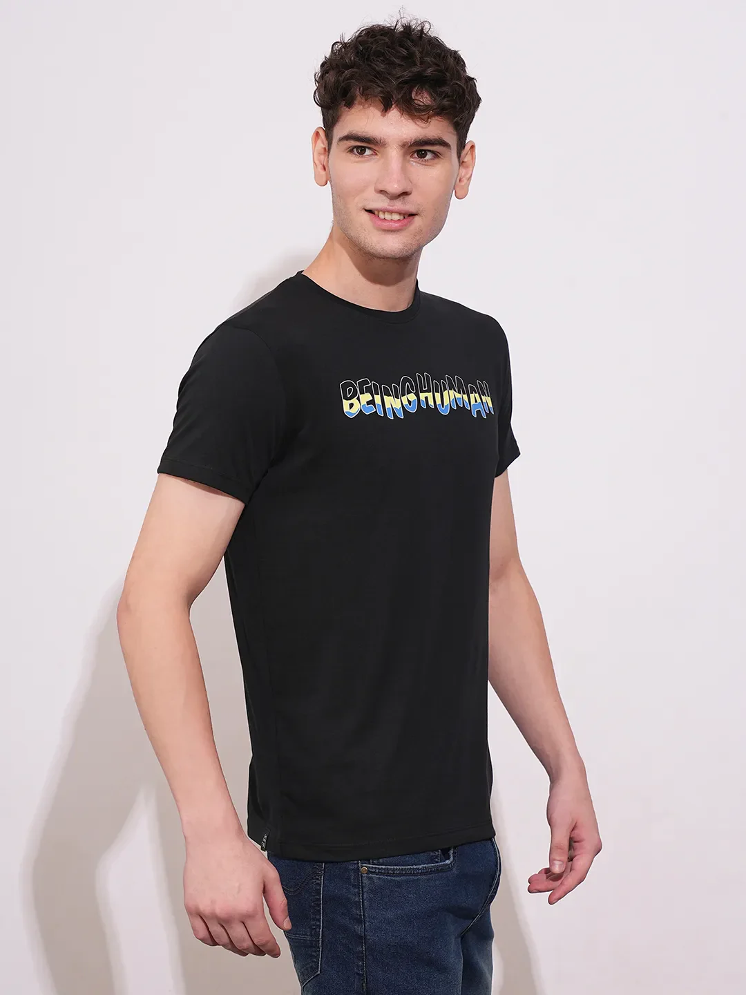 Black Regular Fit Round Neck Men's T-Shirt by Being Human Clothing - Image 2