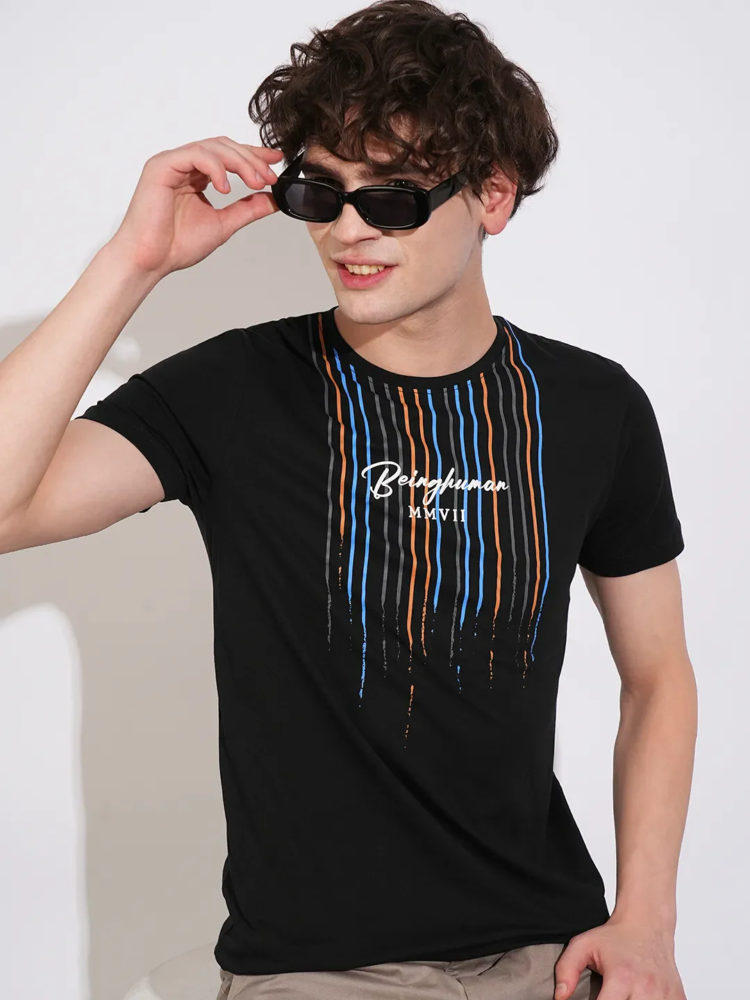 Black Regular Fit Round Neck Men's T-Shirt by Being Human Clothing - Image 6