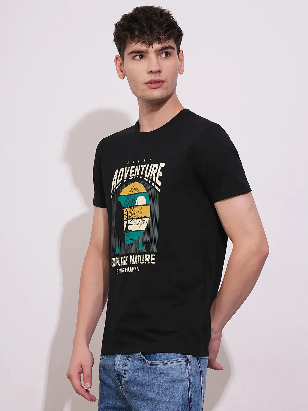 Black Regular Fit Men's Short Sleeves T-Shirt by Being Human Clothing - Image 2