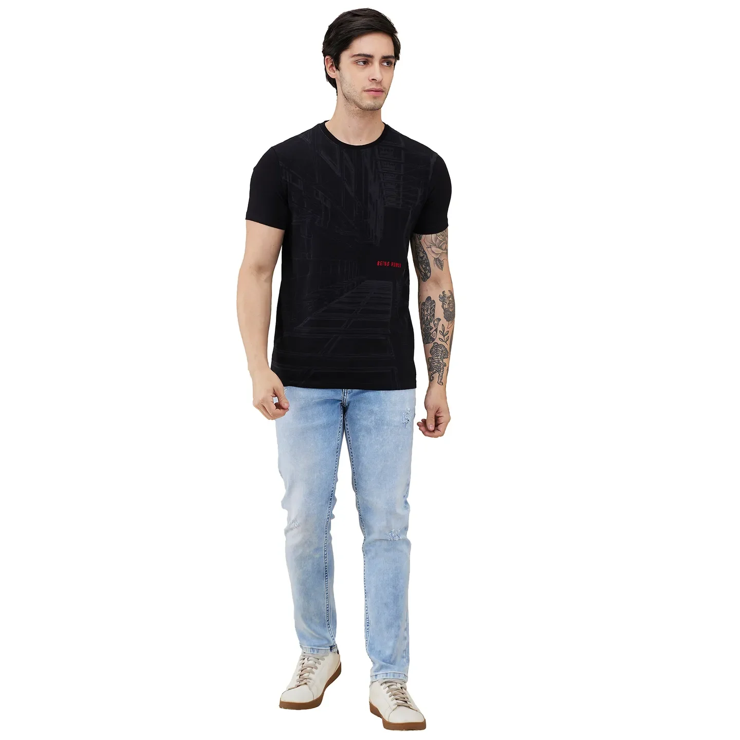 Black Sulpher Slim Fit Round Neck Men's T-Shirt by Being Human Clothing - Image 2