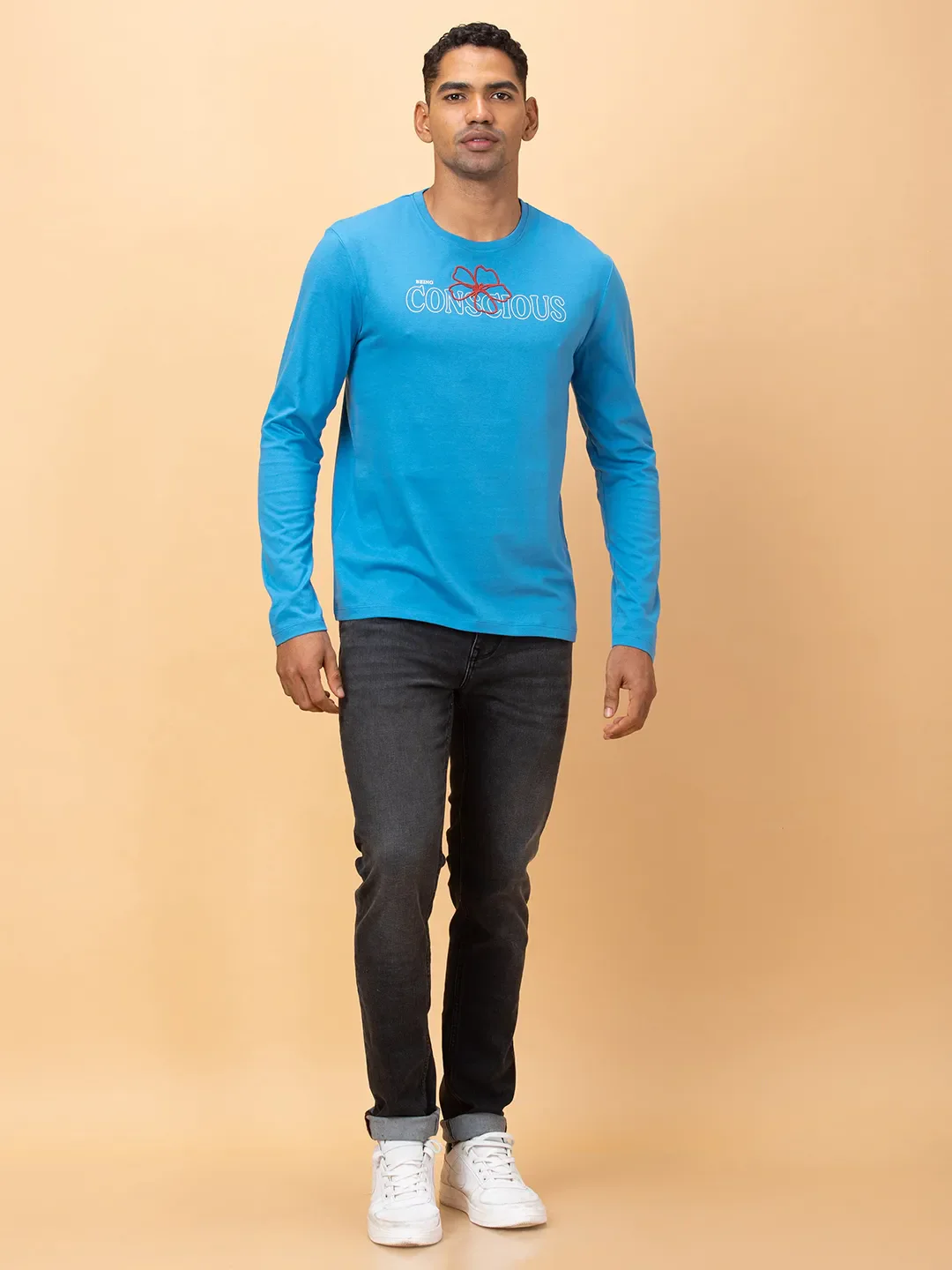 Blue Regular Fit Round Neck Men's T-Shirt by Being Human Clothing - Image 2
