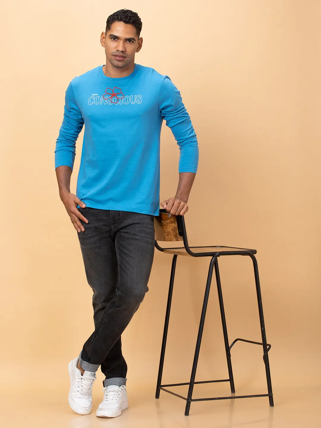 Blue Regular Fit Round Neck Men's T-Shirt by Being Human Clothing - Image 6