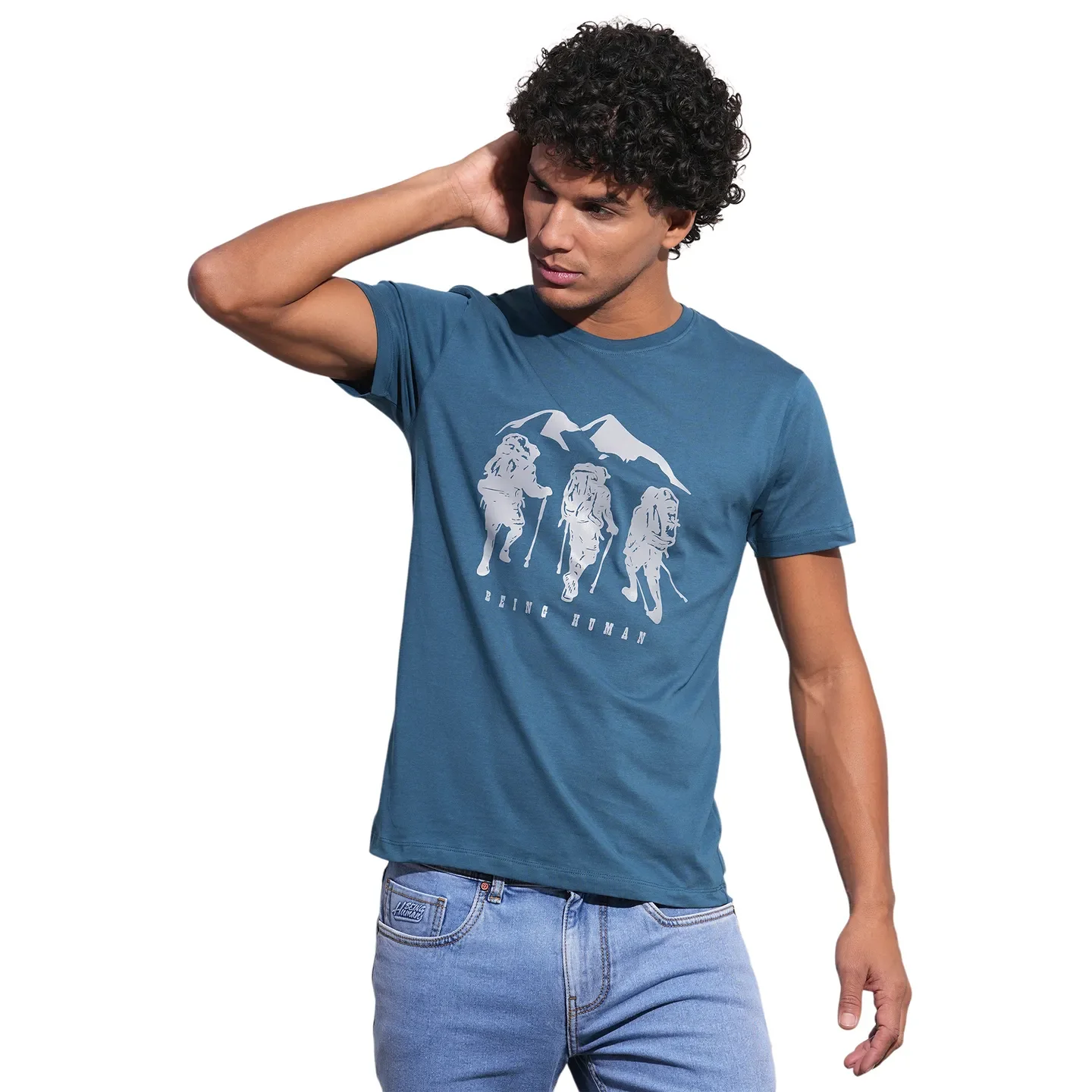 Blue Regular Fit Men's Short Sleeves T-Shirt by Being Human Clothing