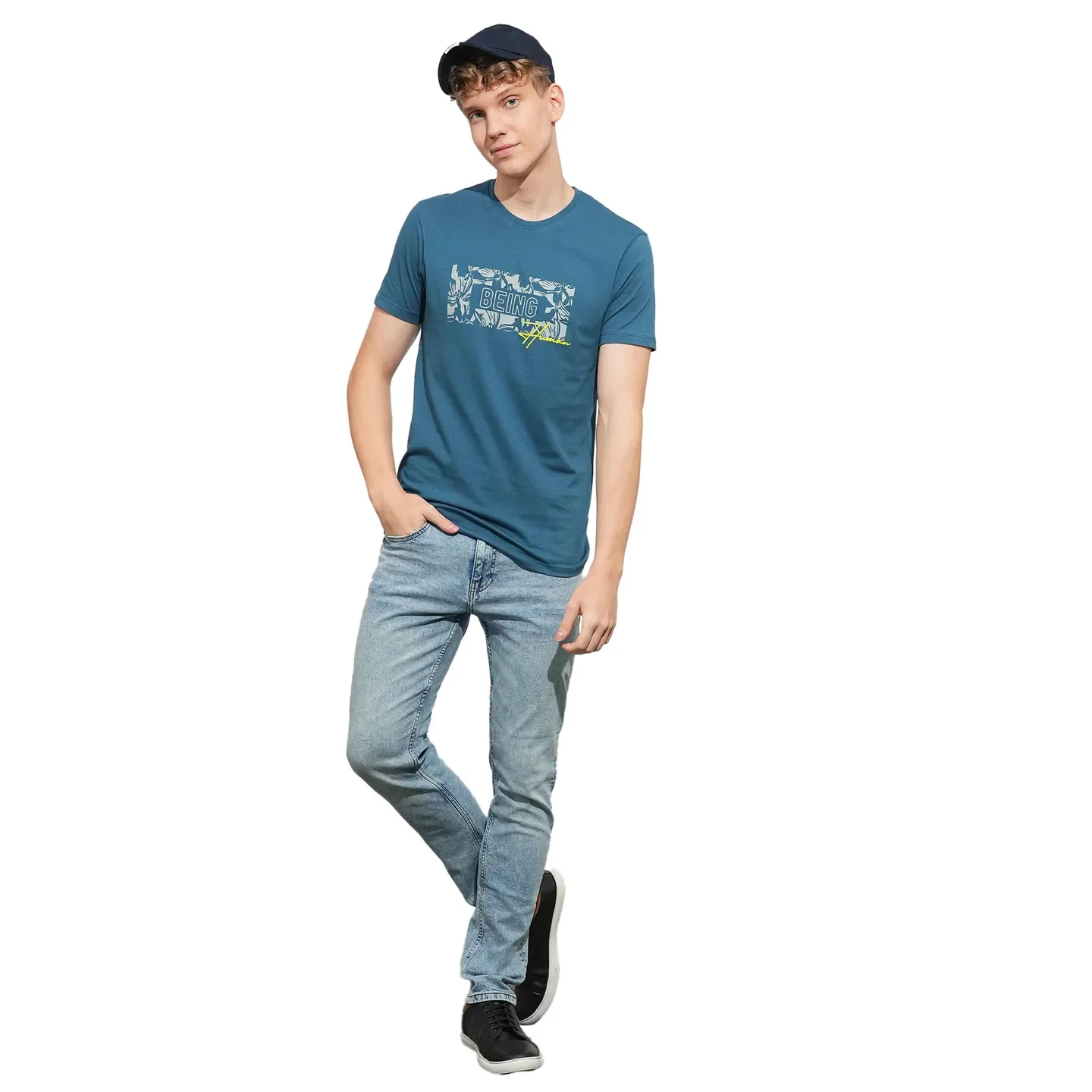 Blue Regular Fit Round Neck Men's T-Shirt by Being Human Clothing - Image 4