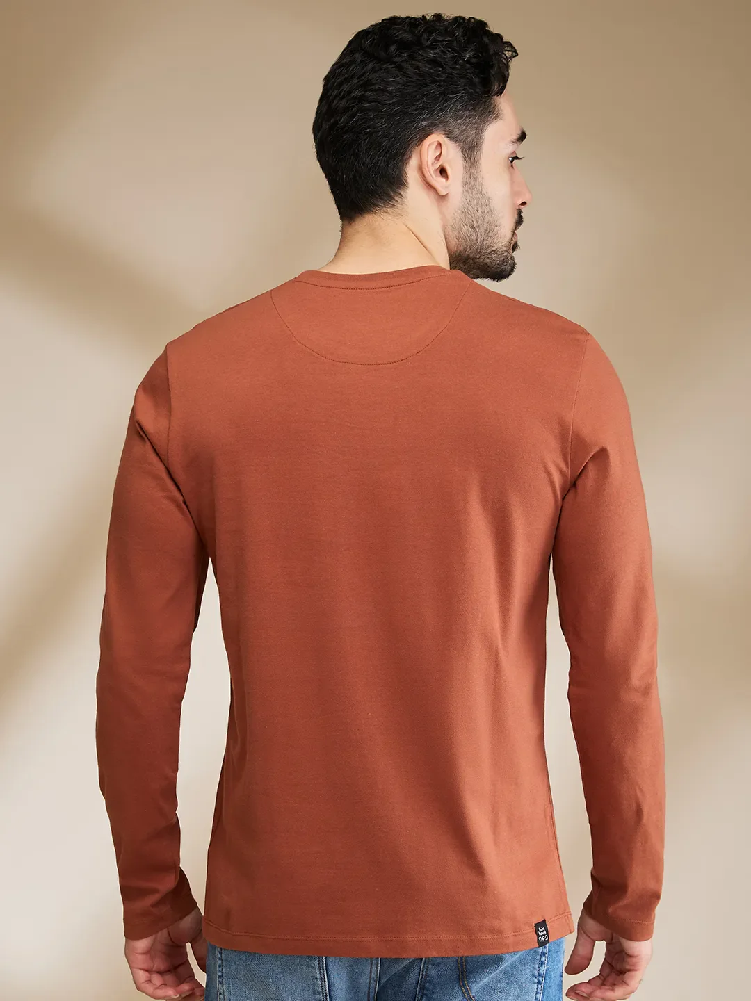 Brown Regular Fit Men's Long Sleeves T-Shirt by Being Human Clothing - Image 3