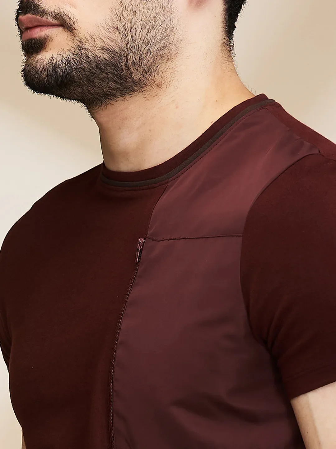 Brown Slim Fit Round Neck Men's T-Shirt by Being Human Clothing - Image 5