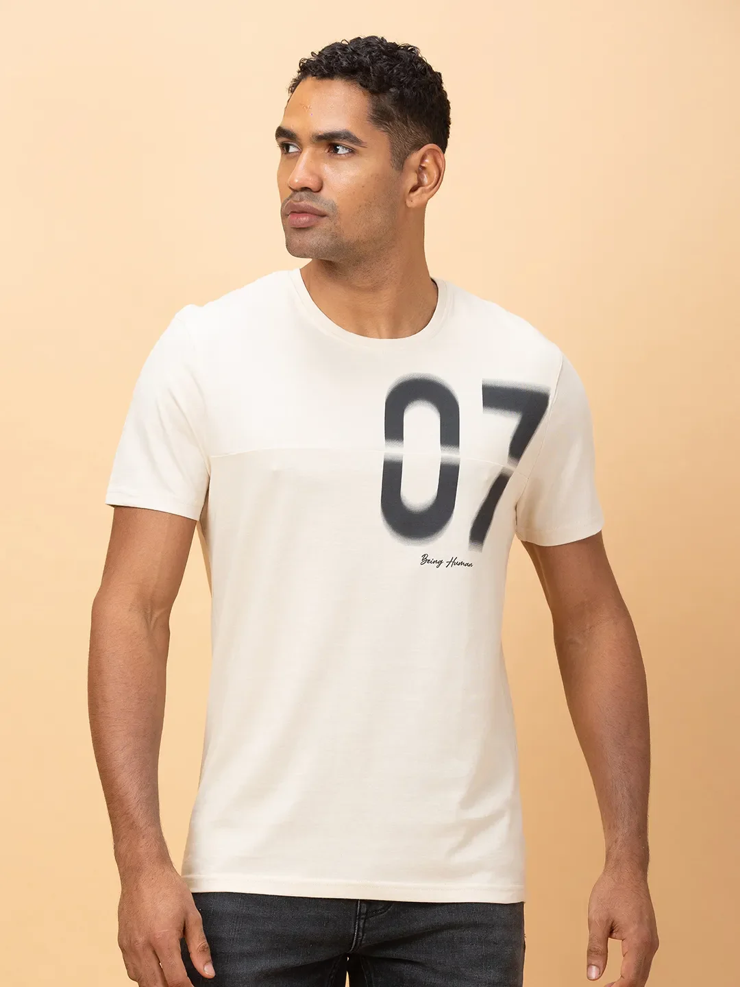 Chalk Slim Fit Round Neck Men's T-Shirt by Being Human Clothing