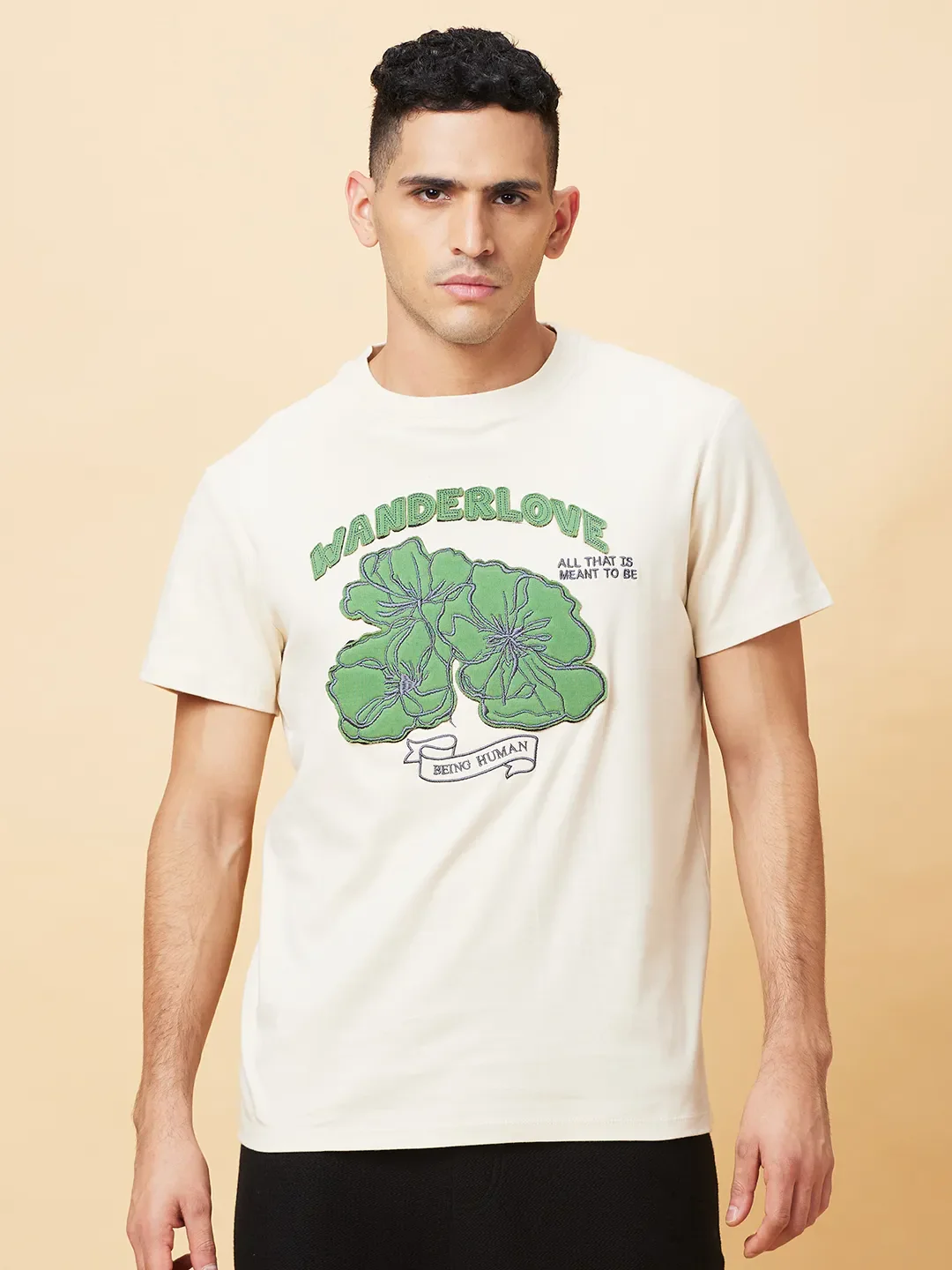 Chalk Regular Fit Round Neck Men's T-Shirt by Being Human Clothing
