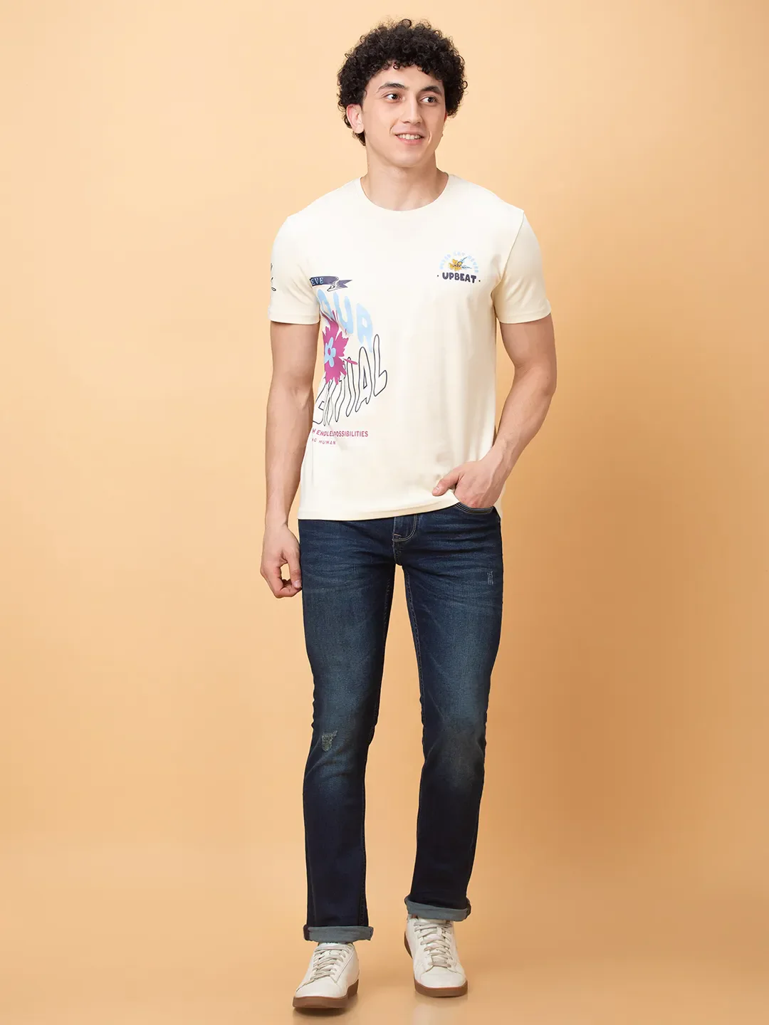 Chalk Slim Fit Round Neck Men's T-Shirt by Being Human Clothing - Image 2