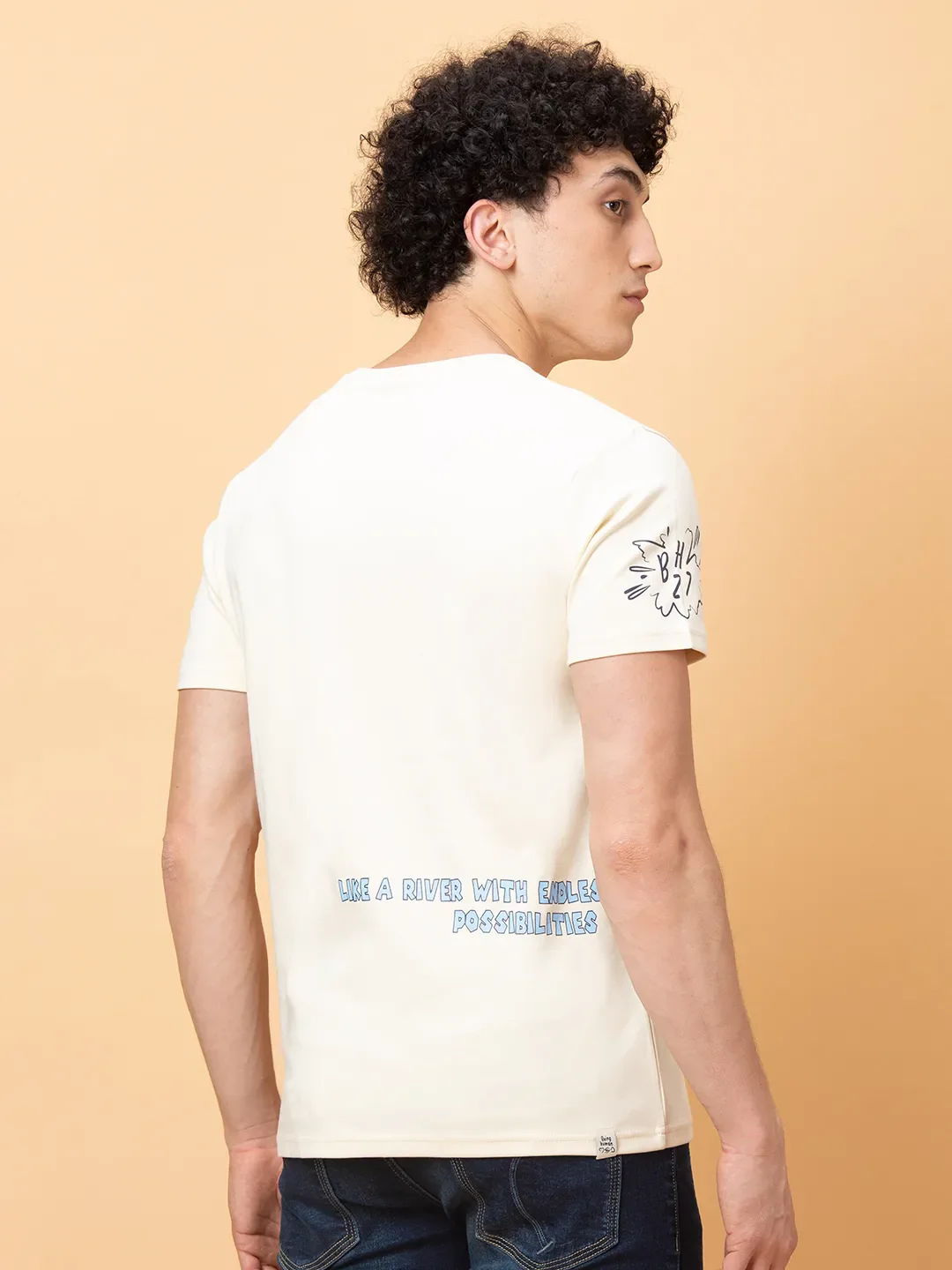 Chalk Slim Fit Round Neck Men's T-Shirt by Being Human Clothing - Image 3