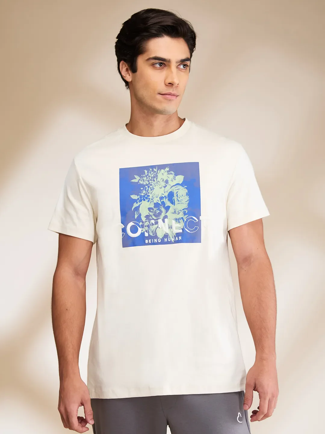 Chalk Regular Fit Round Neck Men's T-Shirt by Being Human Clothing