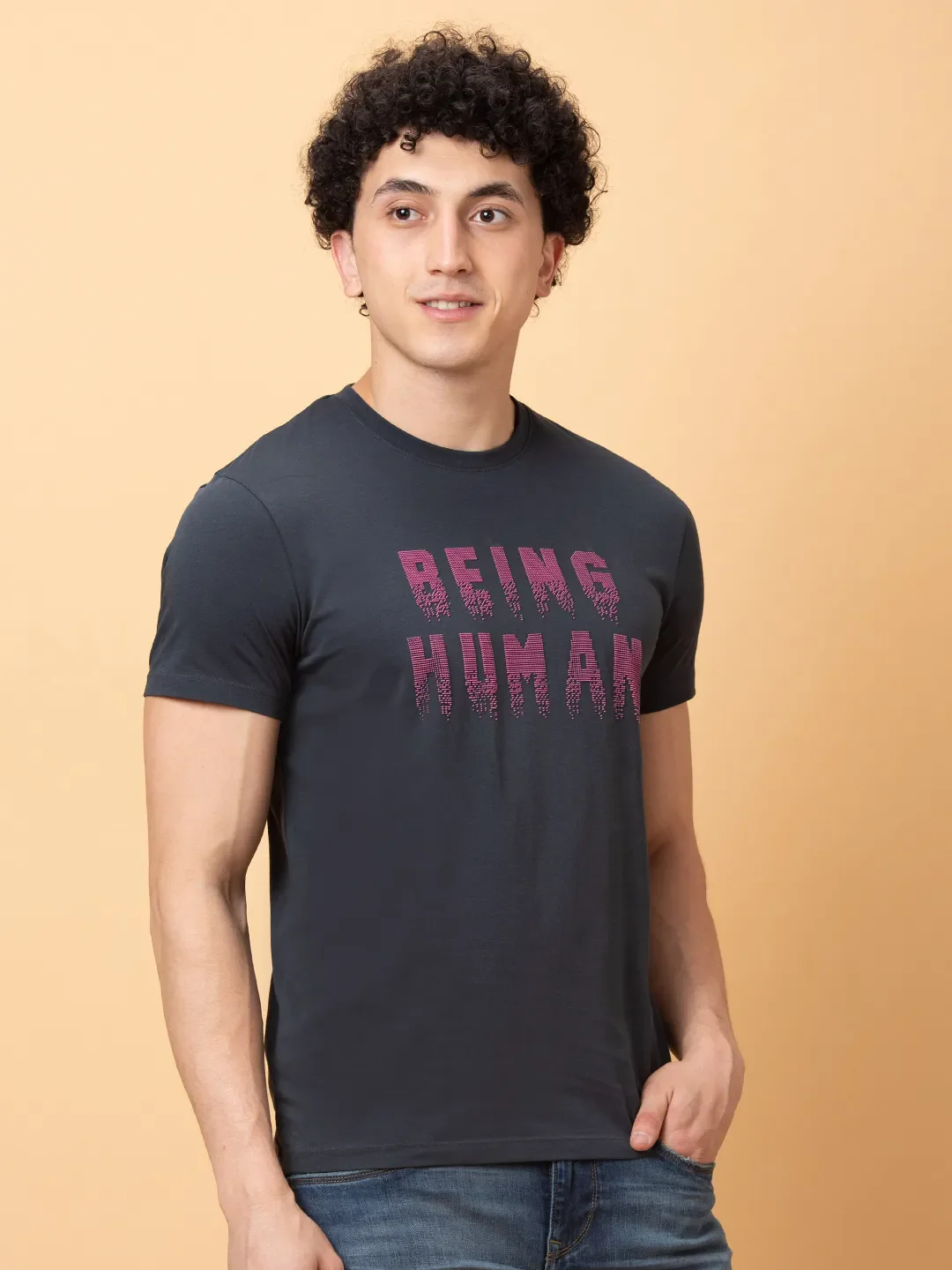 Charcoal Regular Fit Round Neck Men's T-Shirt by Being Human Clothing - Image 4