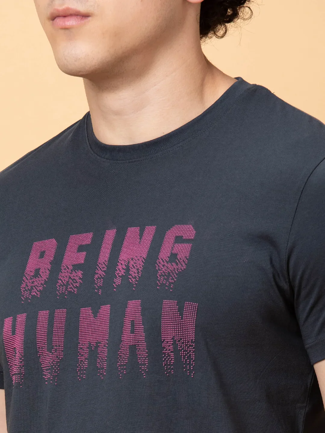 Charcoal Regular Fit Round Neck Men's T-Shirt by Being Human Clothing - Image 5