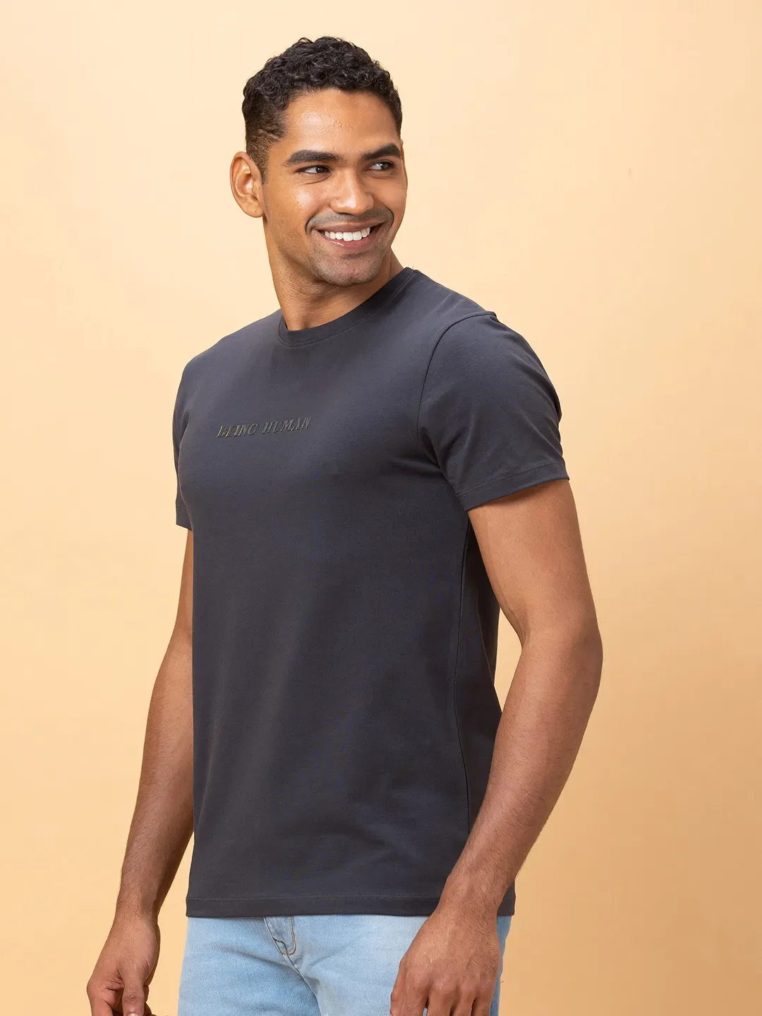 Charcoal Regular Fit Round Neck Men's T-Shirt by Being Human Clothing - Image 4