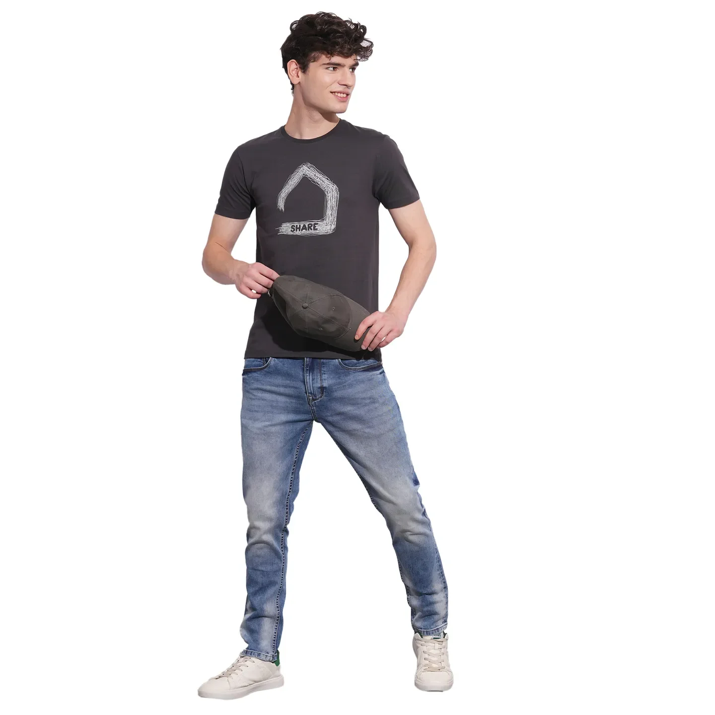 Charcoal Slim Fit Round Neck Men's T-Shirt by Being Human Clothing - Image 4