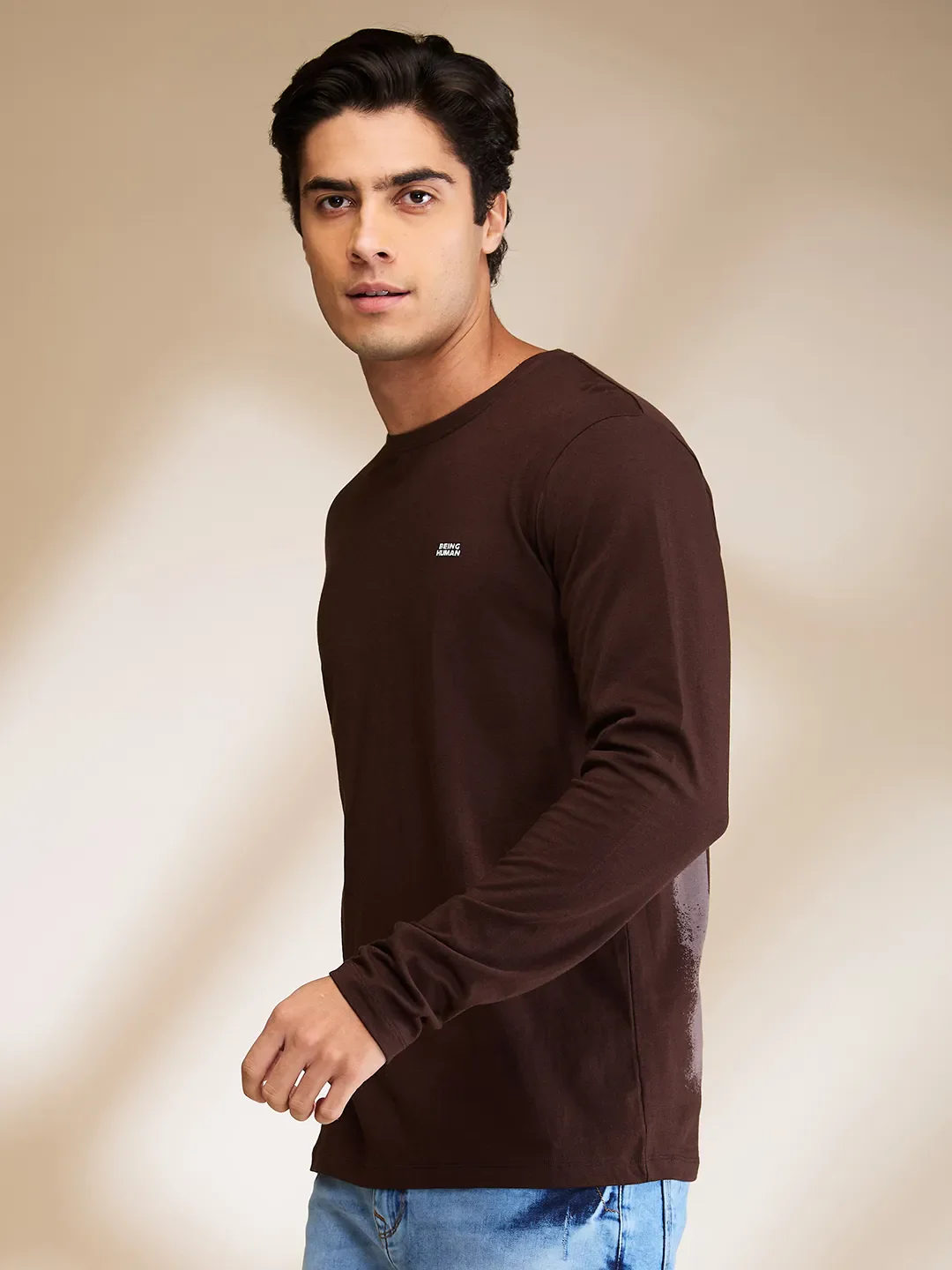 Brown Regular Fit Men's Long Sleeves T-Shirt by Being Human Clothing - Image 4