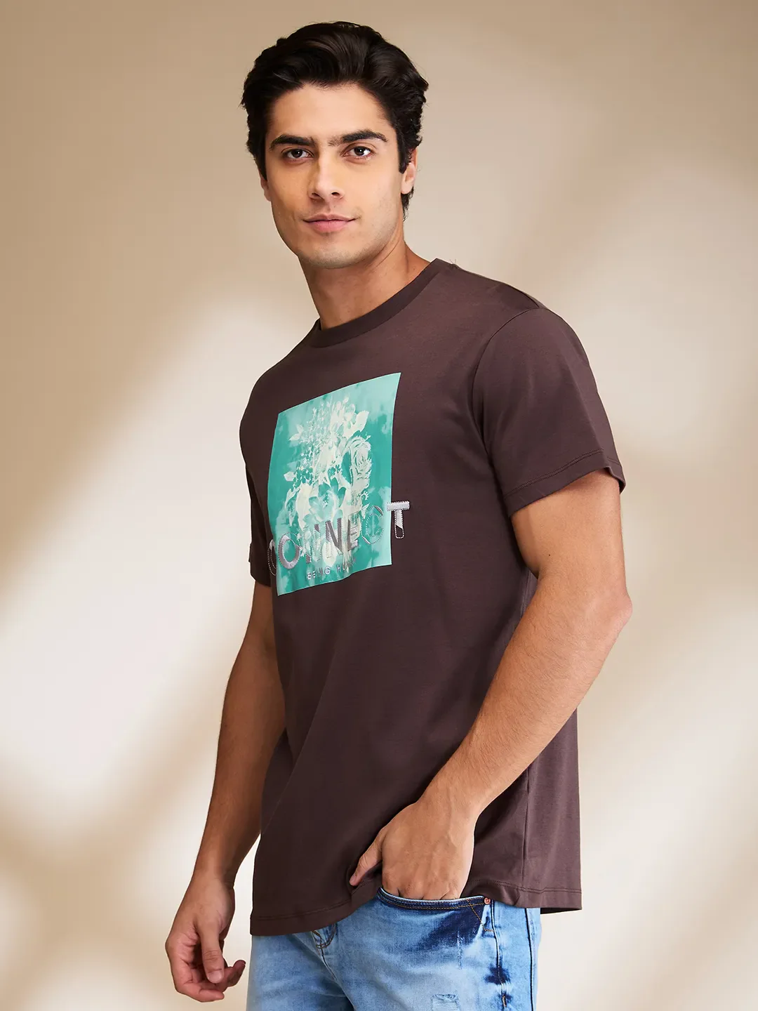 Brown Regular Fit Men's Short Sleeves T-Shirt by Being Human Clothing - Image 4