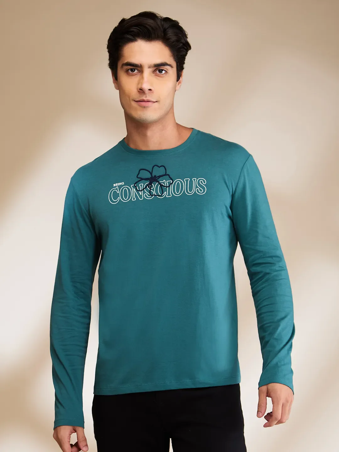 Deep Emerald Regular Fit Round Neck Men's T-Shirt by Being Human Clothing
