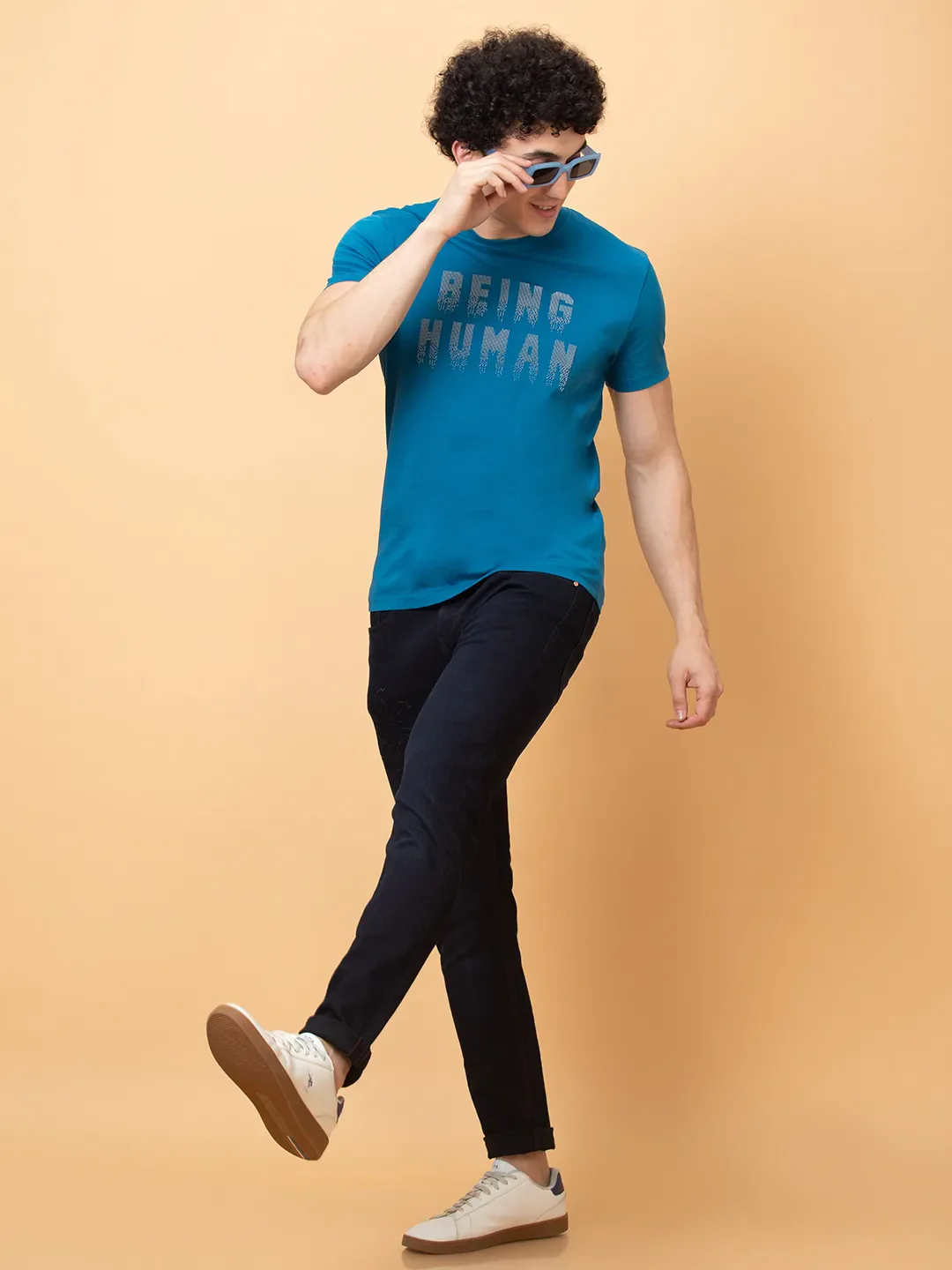 Deep Teal Regular Fit Round Neck Men's T-Shirt by Being Human Clothing - Image 6