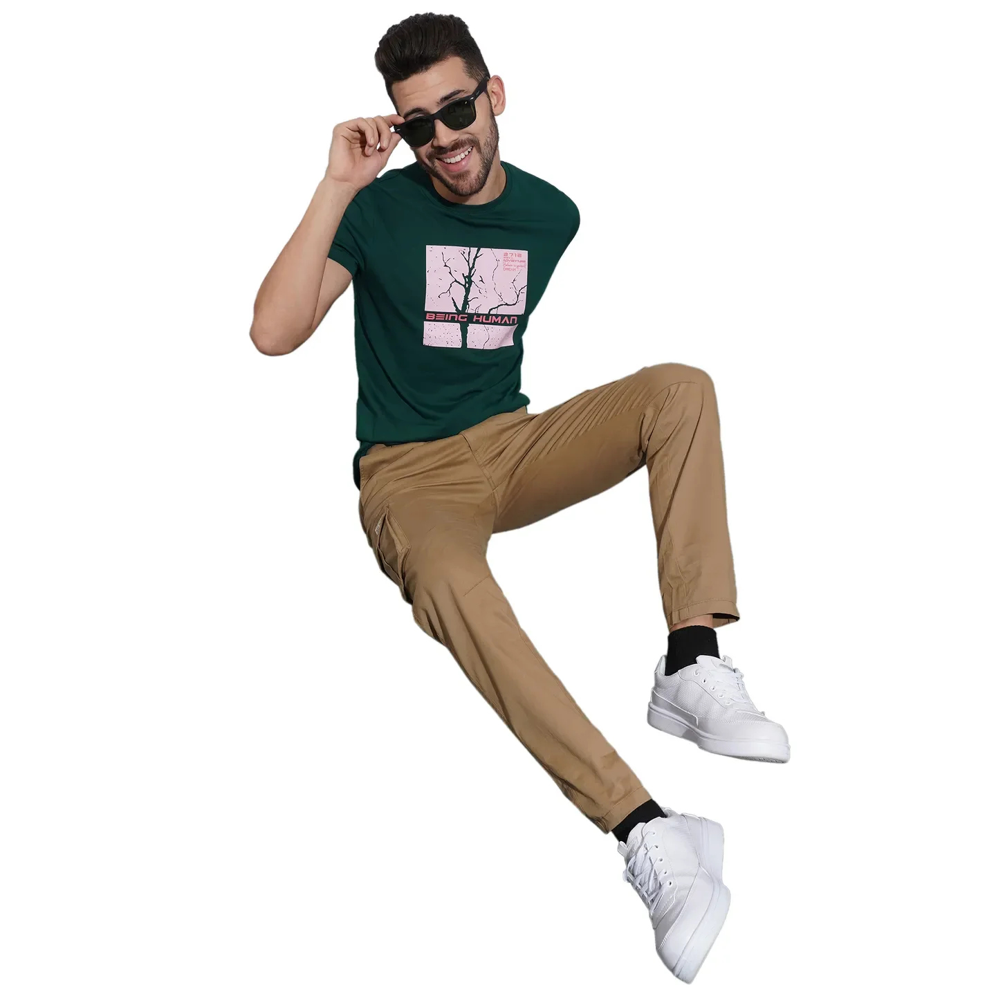 Dark Green Regular Fit Round Neck Men's T-Shirt by Being Human Clothing - Image 4