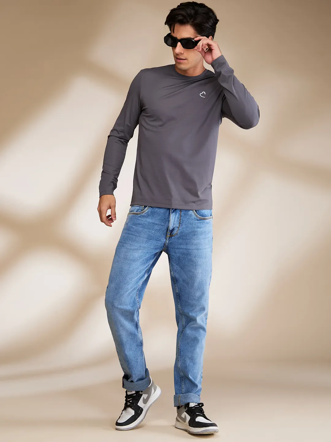 Dark Grey Slim Fit Round Neck Men's T-Shirt by Being Human Clothing - Image 5