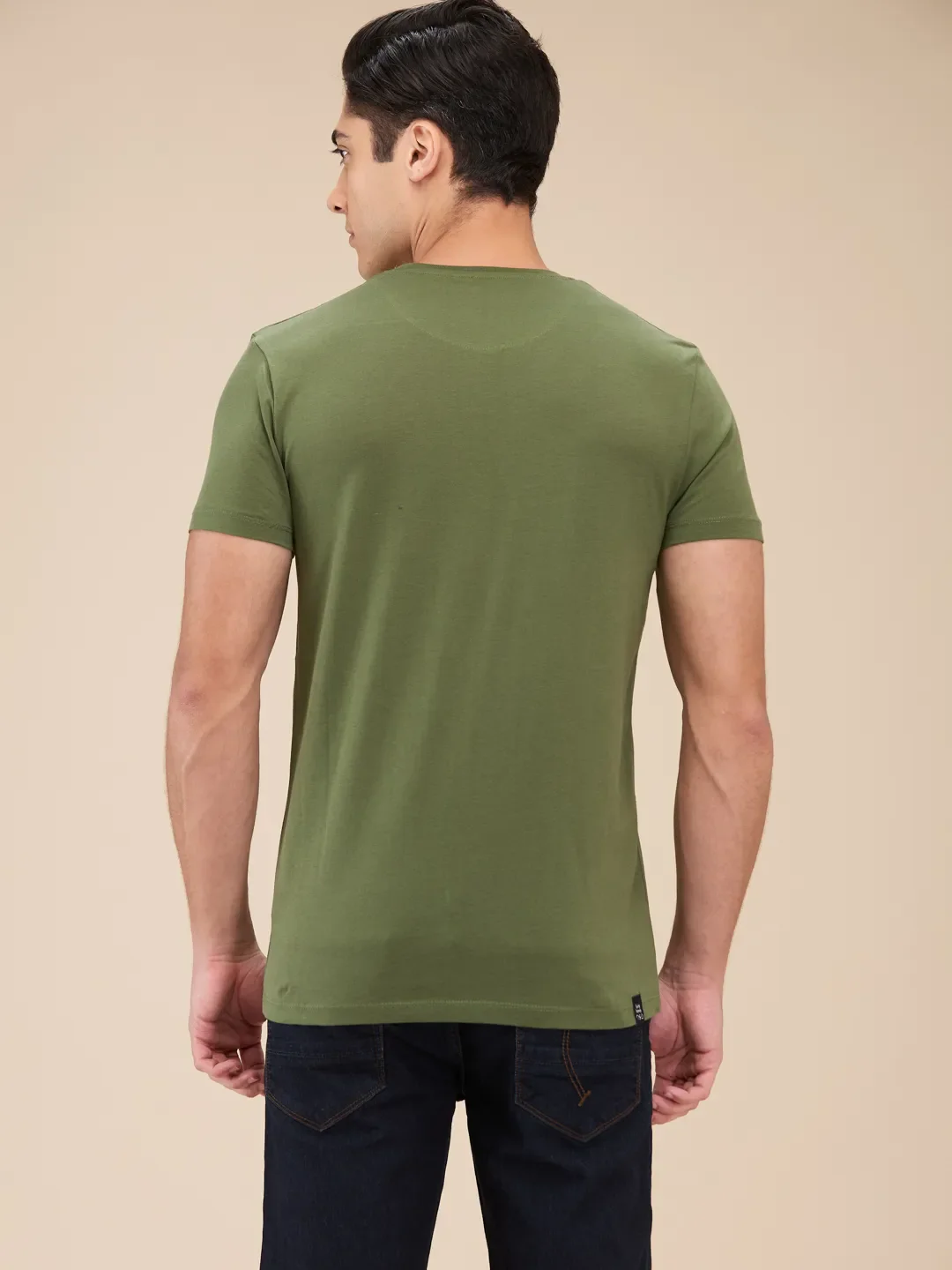 Dark Olive Regular Fit Round Neck Men's T-Shirt by Being Human Clothing - Image 3