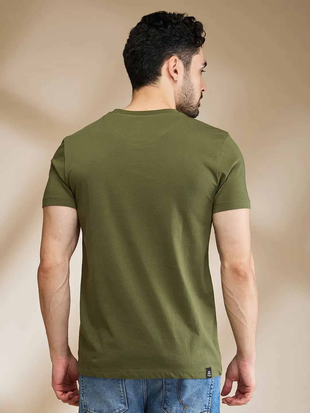 Dark Olive Regular Fit Round Neck Men's T-Shirt by Being Human Clothing - Image 3