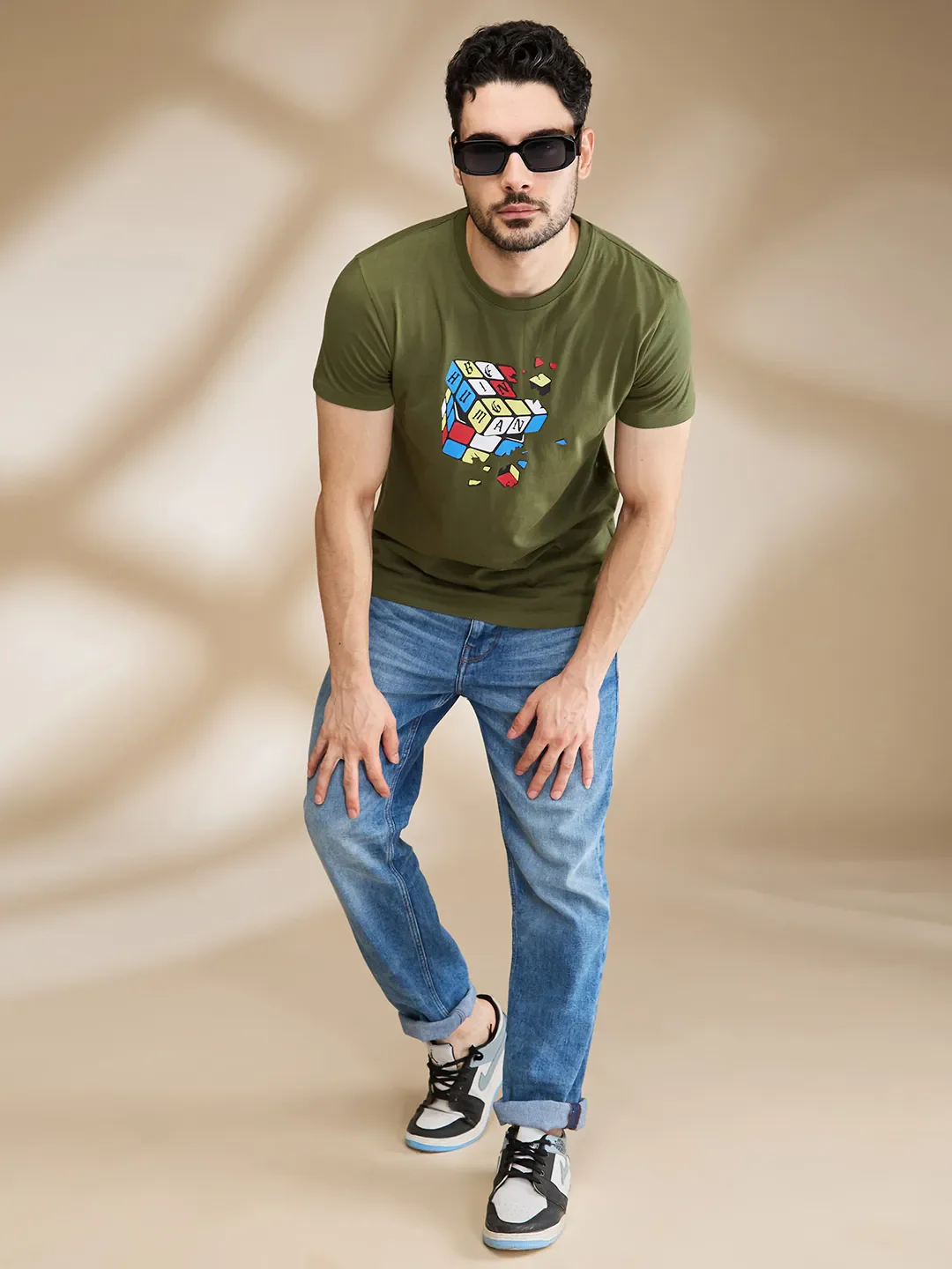 Dark Olive Regular Fit Round Neck Men's T-Shirt by Being Human Clothing - Image 6