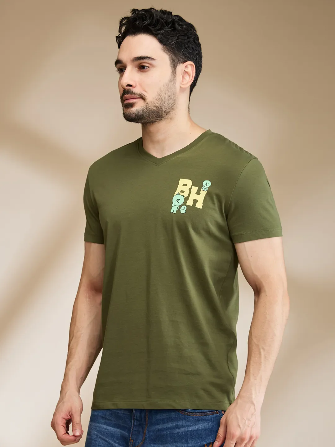 Dark Green Regular Fit Men's Short Sleeves T-Shirt by Being Human Clothing - Image 4