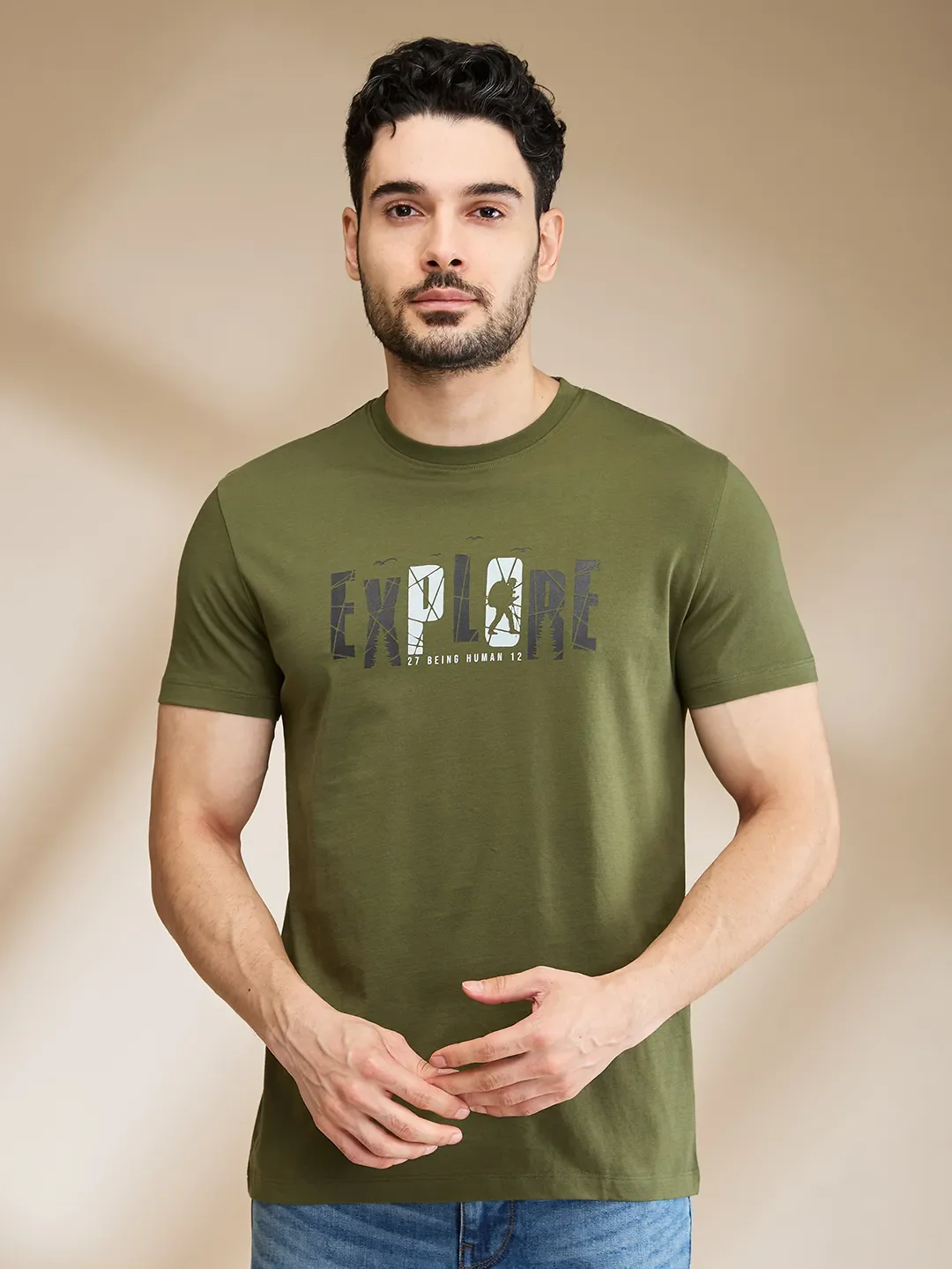 Dark Green Regular Fit Men's Short Sleeves T-Shirt by Being Human Clothing