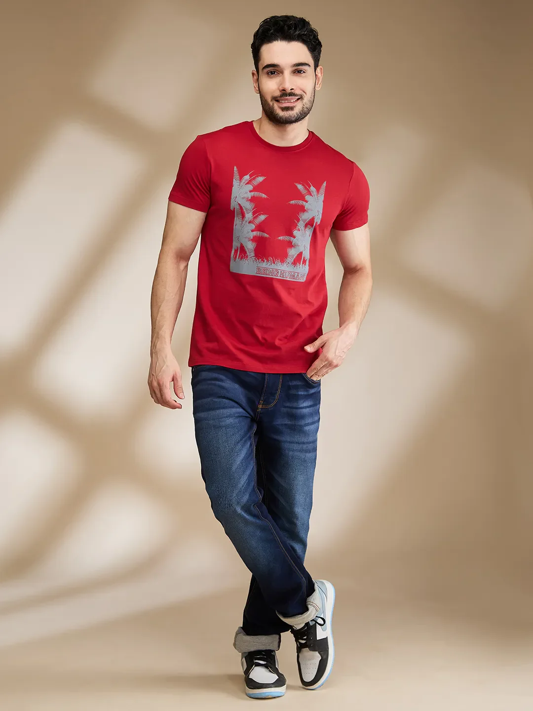 Red Regular Fit Men's Short Sleeves T-Shirt by Being Human Clothing - Image 2
