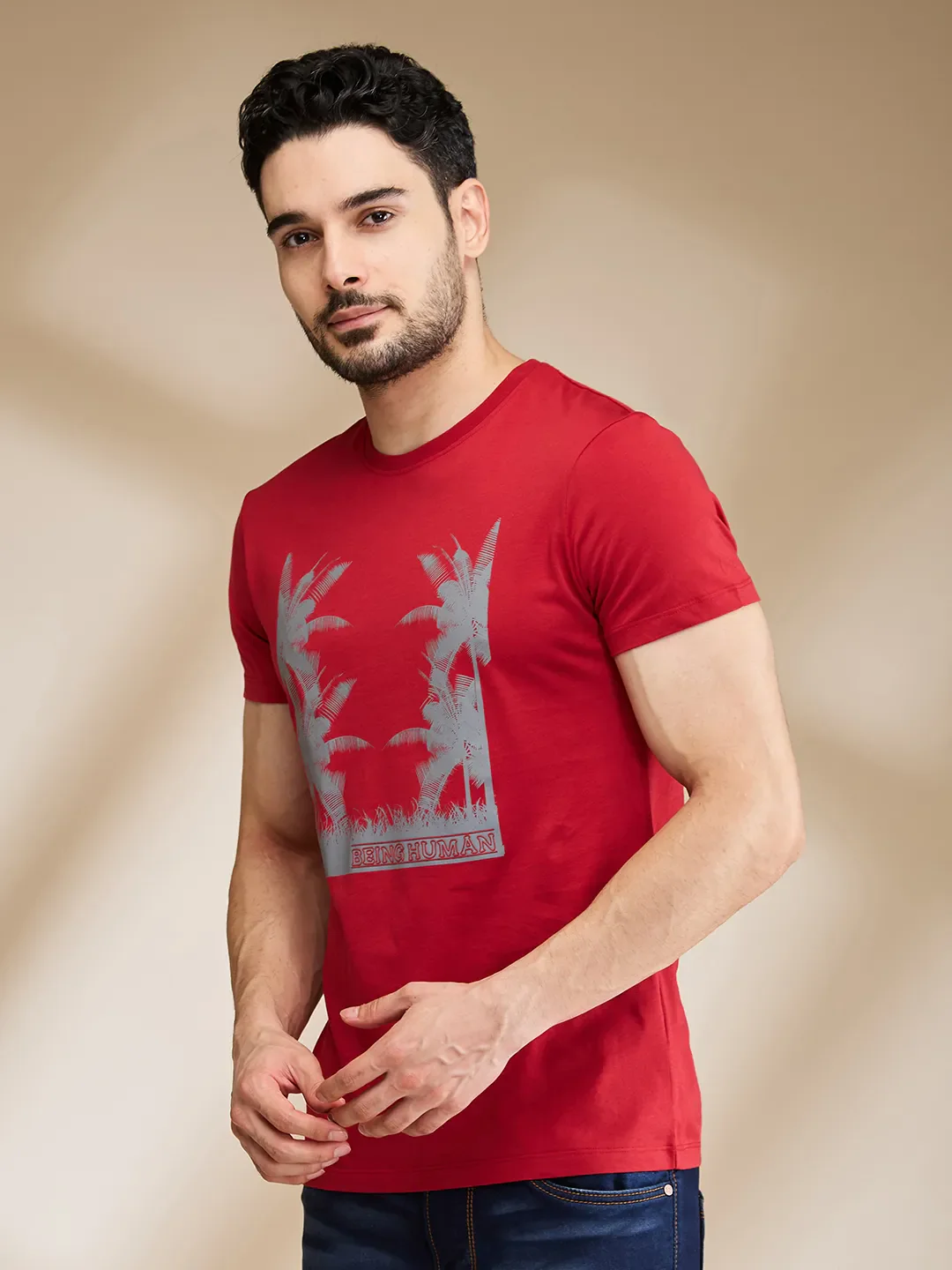 Red Regular Fit Men's Short Sleeves T-Shirt by Being Human Clothing - Image 4