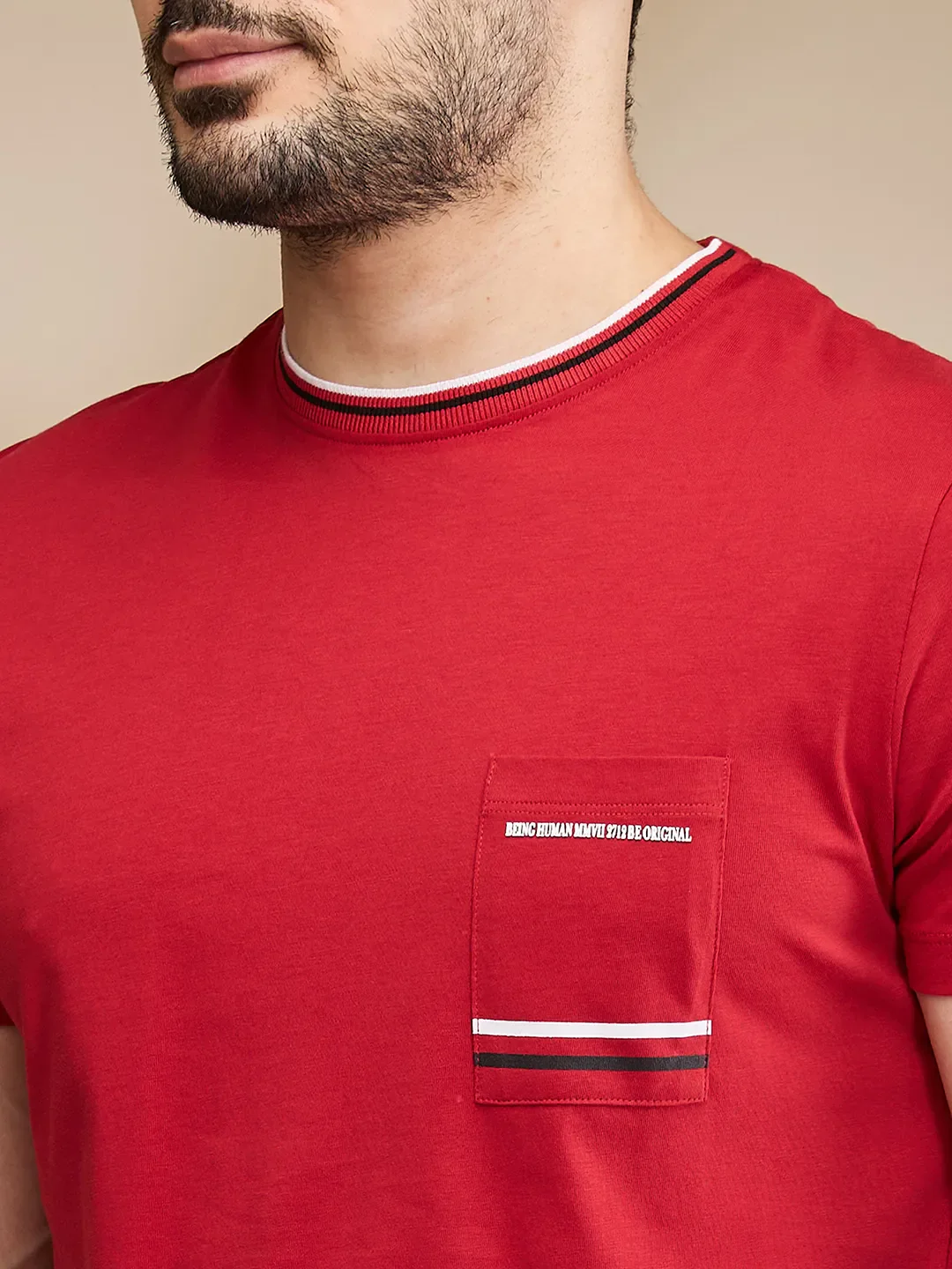 Red Regular Fit Men's Short Sleeves T-Shirt by Being Human Clothing - Image 5