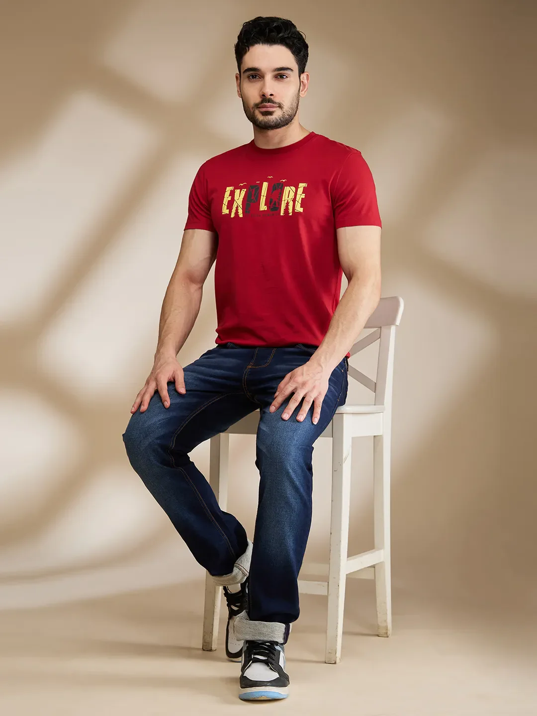 Red Regular Fit Men's Short Sleeves T-Shirt by Being Human Clothing - Image 6