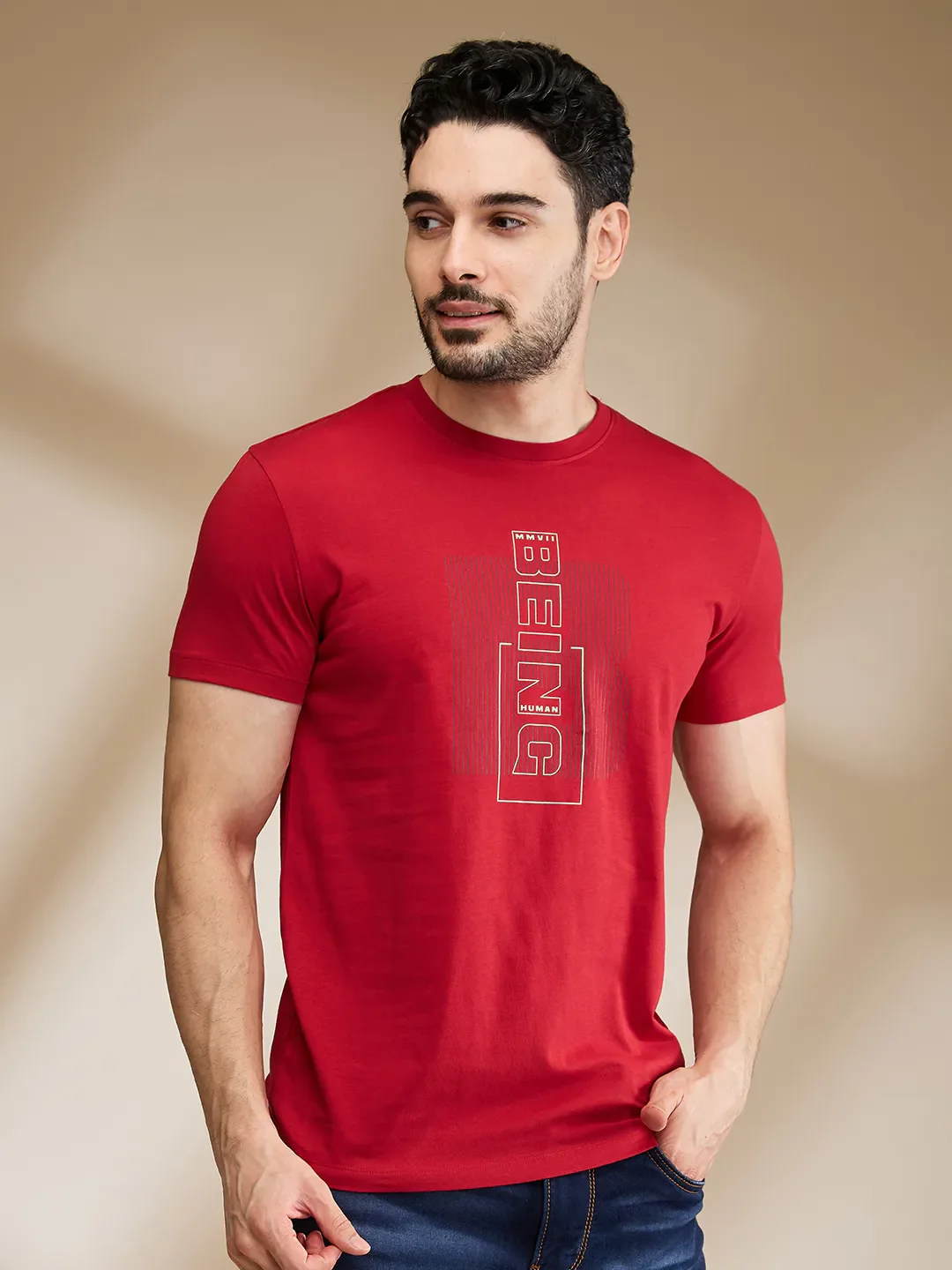 Red Regular Fit Men's Short Sleeves T-Shirt by Being Human Clothing