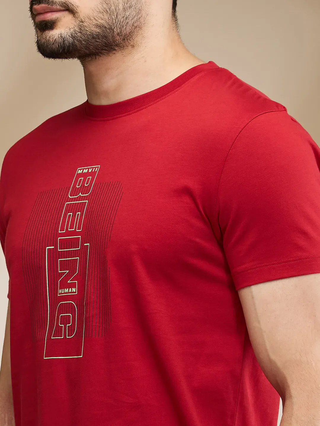 Red Regular Fit Men's Short Sleeves T-Shirt by Being Human Clothing - Image 5