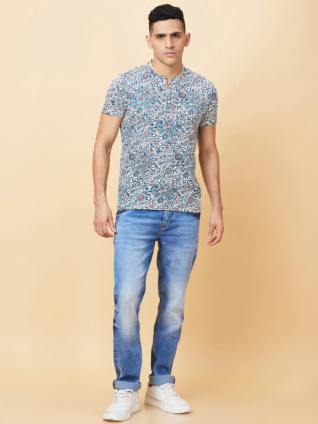 Ecru Regular Fit Round Neck Men's T-Shirt by Being Human Clothing - Image 2