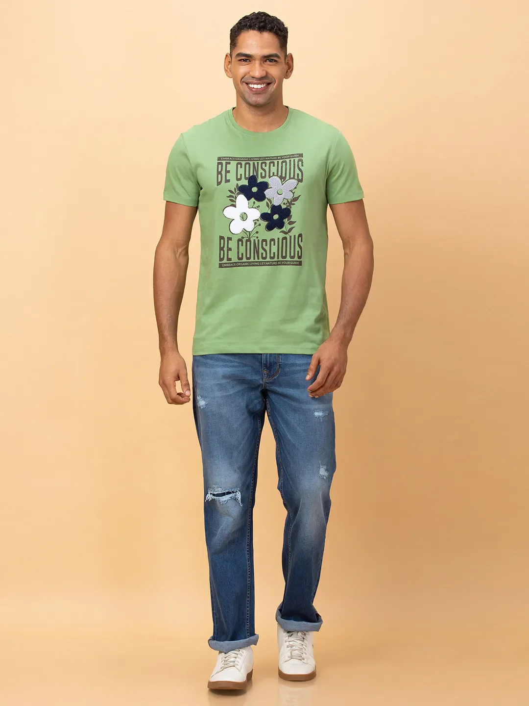 Fern Green Regular Fit Round Neck Men's T-Shirt by Being Human Clothing - Image 2